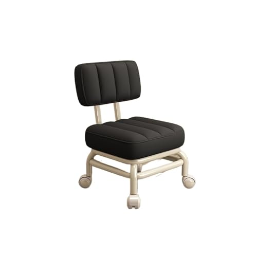 JTKSSCS Niedriger Rollhocker Mit Rollen Haushalt Kleiner Hocker Rückenlehne Universal Rad Weiche Bank Kleiner Stuhl Riemenscheibe Niedriger Hocker(Black) von JTKSSCS
