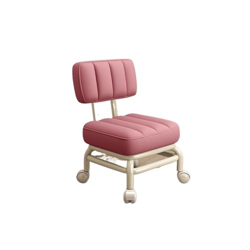 JTKSSCS Niedriger Rollhocker Mit Rollen Haushalt Kleiner Hocker Rückenlehne Universal Rad Weiche Bank Kleiner Stuhl Riemenscheibe Niedriger Hocker(Pink) von JTKSSCS