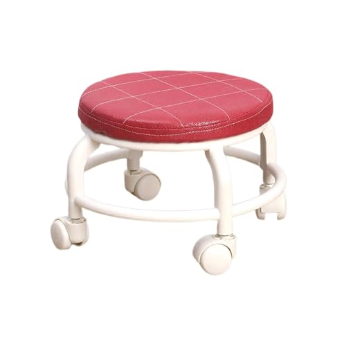 JTKSSCS Niedriger Rollhocker Mit Rollen Niedriger Rollhocker mit rundem Sitz und Rollen, kleine Fußstütze, kurzer Kleiner Hocker, Stuhl mit niedriger Höhe, Rollhocker, Schuhhocker, Sitz für(Red) von JTKSSCS