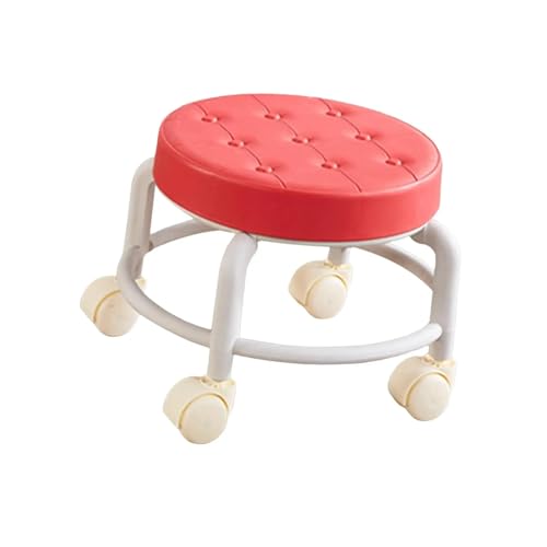 JTKSSCS Niedriger Rollhocker Mit Rollen Niedriger Rollsitz, Stabiler Kleiner, um 360 ° drehbarer Rollhocker mit Fußstütze, niedrige Höhe, Rollhocker for Salons, Homeoffice, Garage, Friseurladen(Red) von JTKSSCS