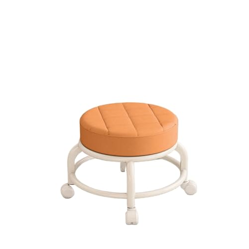 JTKSSCS Niedriger Rollhocker Mit Rollen Niedriger runder Rollsitzhocker mit niedriger Höhe, Rollhocker for die Friseurküche(Orange) von JTKSSCS