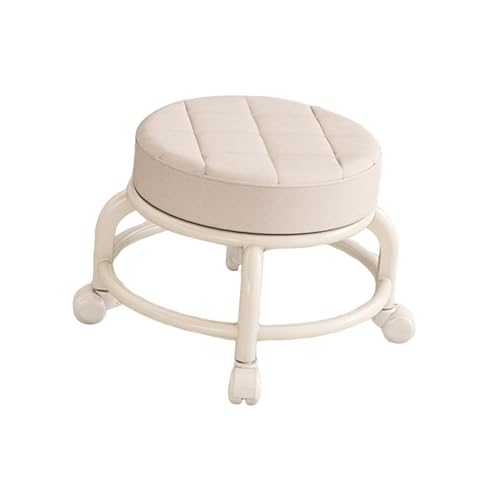 JTKSSCS Niedriger Rollhocker Mit Rollen Niedriger runder Rollsitzhocker mit niedriger Höhe, Rollhocker for die Friseurküche(White) von JTKSSCS