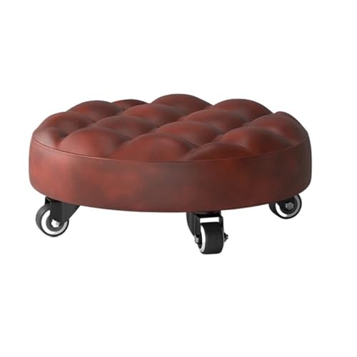 JTKSSCS Niedriger Rollhocker Mit Rollen Pulley Niedriger Hocker, Niedrige Höhe Rollhocker, Lederhocker Sitze Mit Rad, Abnehmbarer Kleiner Hocker for Zu Hause, Runder Rollsitzhocker(B Bread Brown) von JTKSSCS