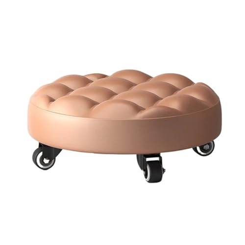 JTKSSCS Niedriger Rollhocker Mit Rollen Pulley Niedriger Hocker, Niedrige Höhe Rollhocker, Lederhocker Sitze Mit Rad, Abnehmbarer Kleiner Hocker for Zu Hause, Runder Rollsitzhocker(B Bread Gold) von JTKSSCS