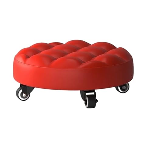JTKSSCS Niedriger Rollhocker Mit Rollen Pulley Niedriger Hocker, Niedrige Höhe Rollhocker, Lederhocker Sitze Mit Rad, Abnehmbarer Kleiner Hocker for Zu Hause, Runder Rollsitzhocker(B Bread Red) von JTKSSCS
