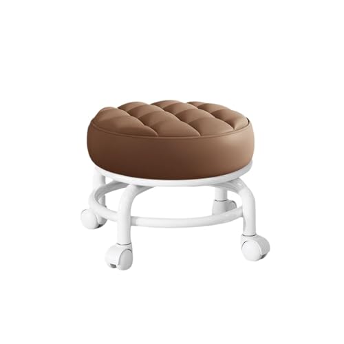 JTKSSCS Niedriger Rollhocker Mit Rollen Um 360 Grad drehbarer Rollhocker aus PU-Leder, multifunktionaler, robuster, niedriger Sitz, wasserdichter runder Hocker mit Rädern(Coffee) von JTKSSCS
