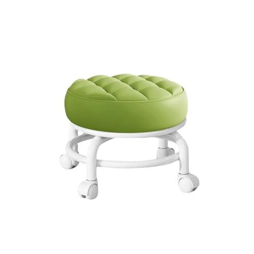 JTKSSCS Niedriger Rollhocker Mit Rollen Um 360 Grad drehbarer Rollhocker aus PU-Leder, multifunktionaler, robuster, niedriger Sitz, wasserdichter runder Hocker mit Rädern(Green) von JTKSSCS