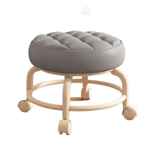 JTKSSCS Niedriger Rollhocker Mit Rollen Um 360 Grad drehbarer Rollhocker aus PU-Leder, multifunktionaler, robuster, niedriger Sitz, wasserdichter runder Hocker mit Rädern(Grey) von JTKSSCS