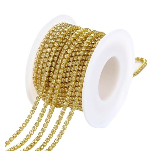 JTKSSCS Strassband 1/10Yard Rhinestone Chain Glitter Crystal Sew On Glue On Rhinestones for Clothes DIY Garment Accessories Trim Cup Chain(Jonquil,10 Yards_SS6 2MM) von JTKSSCS