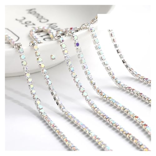 JTKSSCS Strassband 1 Meter Diamantfarbe eingelegte Diamantkette Super Flash Multi-Color Kristall Diamantkette DIY Kleidung Tasche(AB Color,1METER_2MM) von JTKSSCS