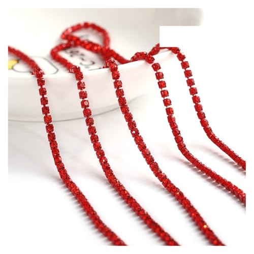JTKSSCS Strassband 1 Meter Diamantfarbe eingelegte Diamantkette Super Flash Multi-Color Kristall Diamantkette DIY Kleidung Tasche(Big red,1METER_3MM) von JTKSSCS