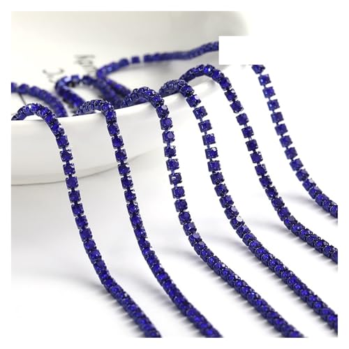 JTKSSCS Strassband 1 Meter Diamantfarbe eingelegte Diamantkette Super Flash Multi-Color Kristall Diamantkette DIY Kleidung Tasche(Dark Blue,1METER_2MM) von JTKSSCS
