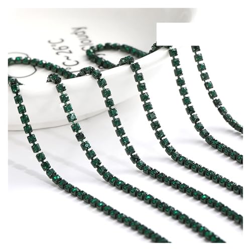 JTKSSCS Strassband 1 Meter Diamantfarbe eingelegte Diamantkette Super Flash Multi-Color Kristall Diamantkette DIY Kleidung Tasche(Dark Green,1METER_2.5MM) von JTKSSCS
