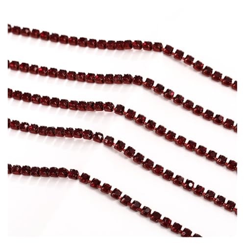 JTKSSCS Strassband 1 Meter Diamantfarbe eingelegte Diamantkette Super Flash Multi-Color Kristall Diamantkette DIY Kleidung Tasche(Dark red,1METER_3MM) von JTKSSCS