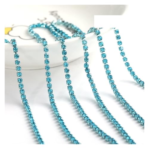 JTKSSCS Strassband 1 Meter Diamantfarbe eingelegte Diamantkette Super Flash Multi-Color Kristall Diamantkette DIY Kleidung Tasche(Lake Blue,1METER_2.5MM) von JTKSSCS