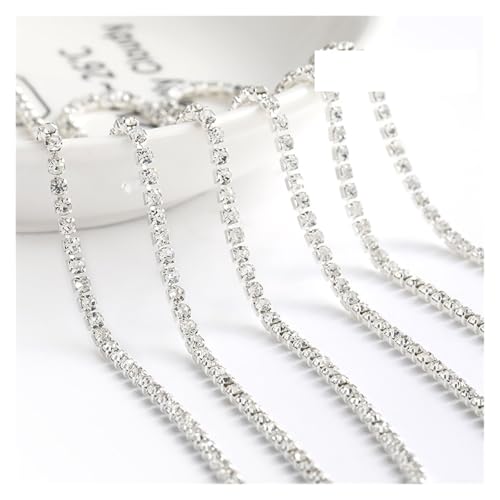 JTKSSCS Strassband 1 Meter Diamantfarbe eingelegte Diamantkette Super Flash Multi-Color Kristall Diamantkette DIY Kleidung Tasche(White,1METER_2MM) von JTKSSCS