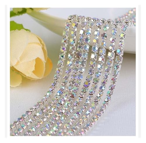 JTKSSCS Strassband 1 Yard/1,5 MM 19 Farben Glaskristall-Strasskette mit silberner Unterseite for Aufnähen auf Tassenketten for DIY-Kleidersäcke-Dekorationen(Crystal AB) von JTKSSCS