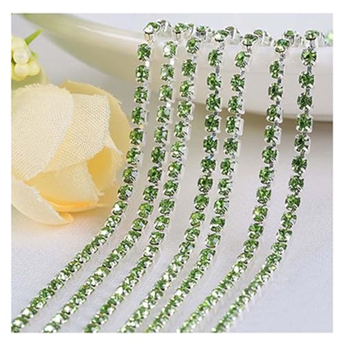 JTKSSCS Strassband 1 Yard/Stück 30 Farben Glaskristall-Strasskette mit silberner Unterseite for Aufnähen auf Tassenketten for DIY-Kleidersäcke-Dekorationen(Light Green,2.8mm) von JTKSSCS
