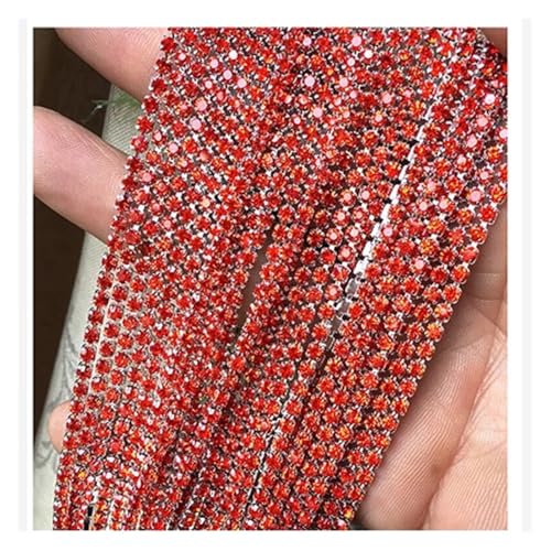 JTKSSCS Strassband 1 Yard/Stück 30 Farben Glaskristall-Strasskette mit silberner Unterseite for Aufnähen auf Tassenketten for DIY-Kleidersäcke-Dekorationen(Orange red,3mm) von JTKSSCS