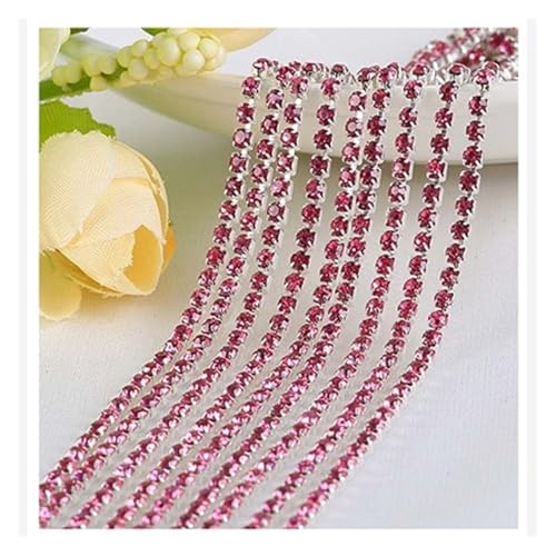 JTKSSCS Strassband 1 Yard/Stück 30 Farben Glaskristall-Strasskette mit silberner Unterseite for Aufnähen auf Tassenketten for DIY-Kleidersäcke-Dekorationen(Rose red,2mm) von JTKSSCS