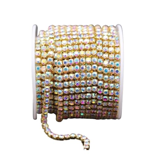 JTKSSCS Strassband 10 Yards/Rolle Glitzer-Kristall-Strassketten for Aufnähen und Aufkleben for Kleidungsstücke, DIY-Kleidungszubehör, Zierketten(Gold Base Clear AB,SS16-4mm-10yards) von JTKSSCS