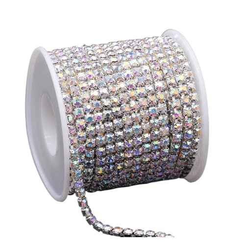 JTKSSCS Strassband 10 Yards/Rolle Glitzer-Kristall-Strassketten for Aufnähen und Aufkleben for Kleidungsstücke, DIY-Kleidungszubehör, Zierketten(Silver Base AB,SS18-4.4mm-10yards) von JTKSSCS