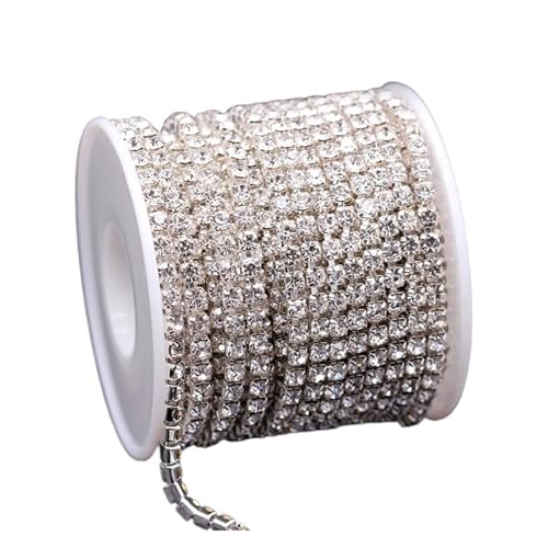 JTKSSCS Strassband 10 Yards/Rolle Glitzer-Kristall-Strassketten for Aufnähen und Aufkleben for Kleidungsstücke, DIY-Kleidungszubehör, Zierketten(Silver Base Clear,SS16-4mm-10yards) von JTKSSCS