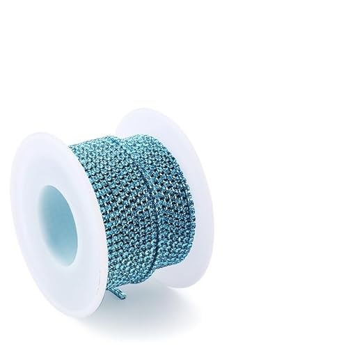 JTKSSCS Strassband 2 Meter Strasskette mit silberner Basis, Glas-Strasssteine, Strass, Bunte Verzierung, farbige Unterseite, Metallbecherkette, DIY-Dekoration(Aquamarine) von JTKSSCS