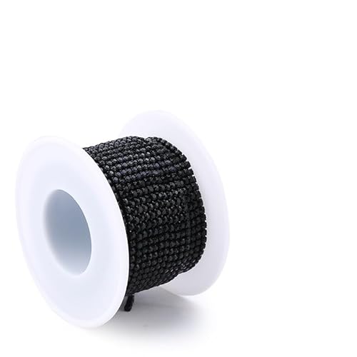 JTKSSCS Strassband 2 Meter Strasskette mit silberner Basis, Glas-Strasssteine, Strass, Bunte Verzierung, farbige Unterseite, Metallbecherkette, DIY-Dekoration(Black) von JTKSSCS