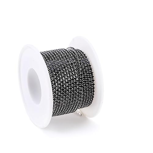 JTKSSCS Strassband 2 Meter Strasskette mit silberner Basis, Glas-Strasssteine, Strass, Bunte Verzierung, farbige Unterseite, Metallbecherkette, DIY-Dekoration(Black Silver Base) von JTKSSCS