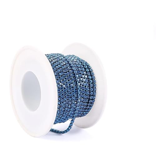 JTKSSCS Strassband 2 Meter Strasskette mit silberner Basis, Glas-Strasssteine, Strass, Bunte Verzierung, farbige Unterseite, Metallbecherkette, DIY-Dekoration(Cape Blue) von JTKSSCS