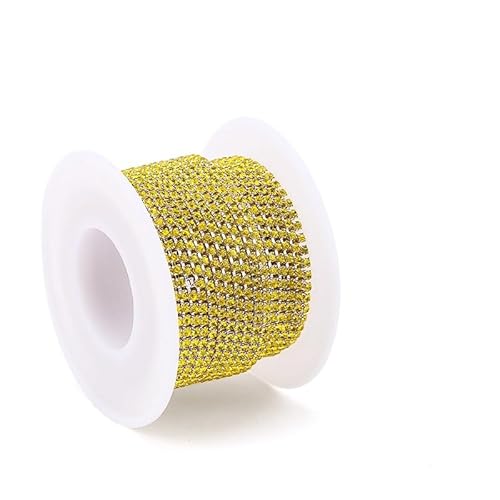 JTKSSCS Strassband 2 Meter Strasskette mit silberner Basis, Glas-Strasssteine, Strass, Bunte Verzierung, farbige Unterseite, Metallbecherkette, DIY-Dekoration(Citrine Silver) von JTKSSCS