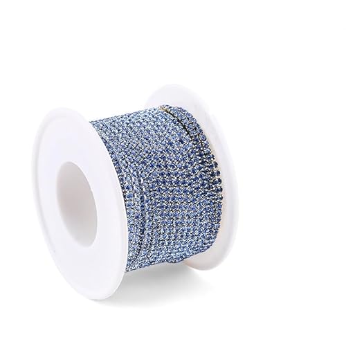 JTKSSCS Strassband 2 Meter Strasskette mit silberner Basis, Glas-Strasssteine, Strass, Bunte Verzierung, farbige Unterseite, Metallbecherkette, DIY-Dekoration(Light Blue) von JTKSSCS
