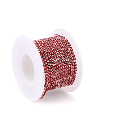 JTKSSCS Strassband 2 Meter Strasskette mit silberner Basis, Glas-Strasssteine, Strass, Bunte Verzierung, farbige Unterseite, Metallbecherkette, DIY-Dekoration(Light siam Silver) von JTKSSCS