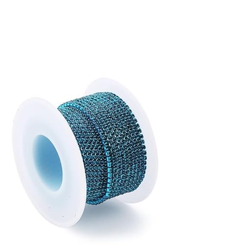 JTKSSCS Strassband 2 Meter Strasskette mit silberner Basis, Glas-Strasssteine, Strass, Bunte Verzierung, farbige Unterseite, Metallbecherkette, DIY-Dekoration(Malachite Blue) von JTKSSCS