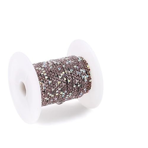 JTKSSCS Strassband 2 Meter Strasskette mit silberner Basis, Glas-Strasssteine, Strass, Bunte Verzierung, farbige Unterseite, Metallbecherkette, DIY-Dekoration(Mix Purple Silver) von JTKSSCS