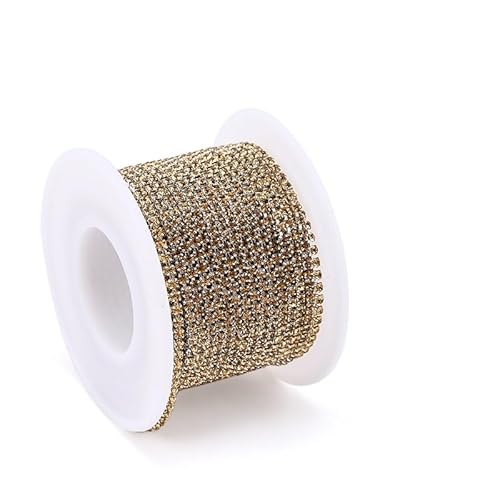 JTKSSCS Strassband 2 Meter Strasskette mit silberner Basis, Glas-Strasssteine, Strass, Bunte Verzierung, farbige Unterseite, Metallbecherkette, DIY-Dekoration(Topaz Silver Base) von JTKSSCS