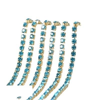 JTKSSCS Strassband 3 Yards/Stück 17 Farben Glaskristall-Strasskette mit Goldener Unterseite for Aufnähen auf Tassenketten for Selbernähen von Kleidungszubehör(Aquamarine,SS6(2.0mm)) von JTKSSCS