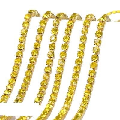 JTKSSCS Strassband 3 Yards/Stück 17 Farben Glaskristall-Strasskette mit Goldener Unterseite for Aufnähen auf Tassenketten for Selbernähen von Kleidungszubehör(Citrine,SS10(2.8mm)) von JTKSSCS