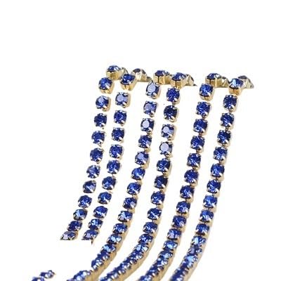 JTKSSCS Strassband 3 Yards/Stück 17 Farben Glaskristall-Strasskette mit Goldener Unterseite for Aufnähen auf Tassenketten for Selbernähen von Kleidungszubehör(Cobalt,SS6(2.0mm)) von JTKSSCS