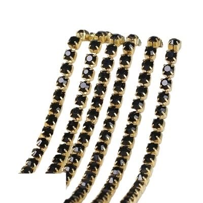 JTKSSCS Strassband 3 Yards/Stück 17 Farben Glaskristall-Strasskette mit Goldener Unterseite for Aufnähen auf Tassenketten for Selbernähen von Kleidungszubehör(Jet Black,SS12(3.0mm)) von JTKSSCS