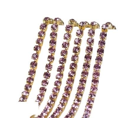 JTKSSCS Strassband 3 Yards/Stück 17 Farben Glaskristall-Strasskette mit Goldener Unterseite for Aufnähen auf Tassenketten for Selbernähen von Kleidungszubehör(Lt Amethyst,SS12(3.0mm)) von JTKSSCS