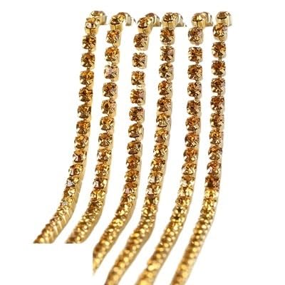 JTKSSCS Strassband 3 Yards/Stück 17 Farben Glaskristall-Strasskette mit Goldener Unterseite for Aufnähen auf Tassenketten for Selbernähen von Kleidungszubehör(Topaz,SS12(3.0mm)) von JTKSSCS
