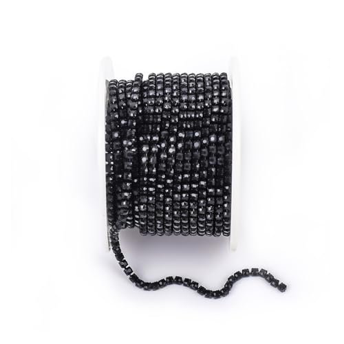 JTKSSCS Strassband Arrival Colorful Rhinestone Chains Dense Fancy Chain Apparel Sewing Glass Rhinestone Cup Chain with Colorful Base(Black,SS6(2mm)-5yards) von JTKSSCS