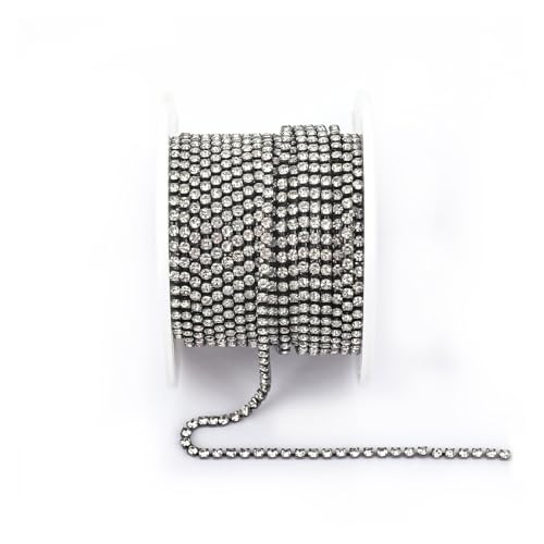 JTKSSCS Strassband Arrival Colorful Rhinestone Chains Dense Fancy Chain Apparel Sewing Glass Rhinestone Cup Chain with Colorful Base(Black Crystal,SS6(2mm)-5yards) von JTKSSCS