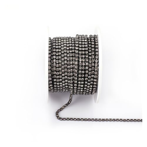 JTKSSCS Strassband Arrival Colorful Rhinestone Chains Dense Fancy Chain Apparel Sewing Glass Rhinestone Cup Chain with Colorful Base(Black Diamond,SS6(2mm)-10yards) von JTKSSCS