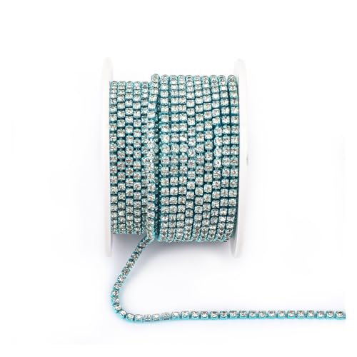 JTKSSCS Strassband Arrival Colorful Rhinestone Chains Dense Fancy Chain Apparel Sewing Glass Rhinestone Cup Chain with Colorful Base(Blue Base-Crystal,SS6(2mm)-10yards) von JTKSSCS