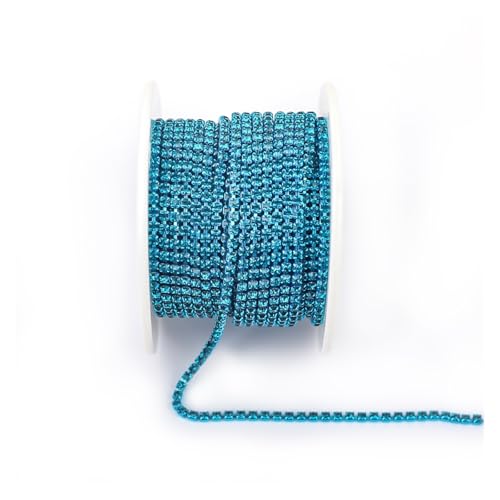 JTKSSCS Strassband Arrival Colorful Rhinestone Chains Dense Fancy Chain Apparel Sewing Glass Rhinestone Cup Chain with Colorful Base(Capri Blue,SS12(3mm)-10yards) von JTKSSCS