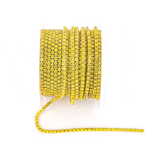 JTKSSCS Strassband Arrival Colorful Rhinestone Chains Dense Fancy Chain Apparel Sewing Glass Rhinestone Cup Chain with Colorful Base(Citrine,SS6(2mm)-5yards) von JTKSSCS