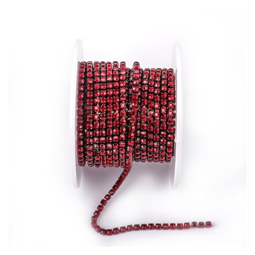 JTKSSCS Strassband Arrival Colorful Rhinestone Chains Dense Fancy Chain Apparel Sewing Glass Rhinestone Cup Chain with Colorful Base(Dark Red,SS6(2mm)-5yards) von JTKSSCS